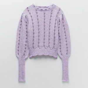 Zara Purple and Metallic Romantic Glam Vintage Sweater